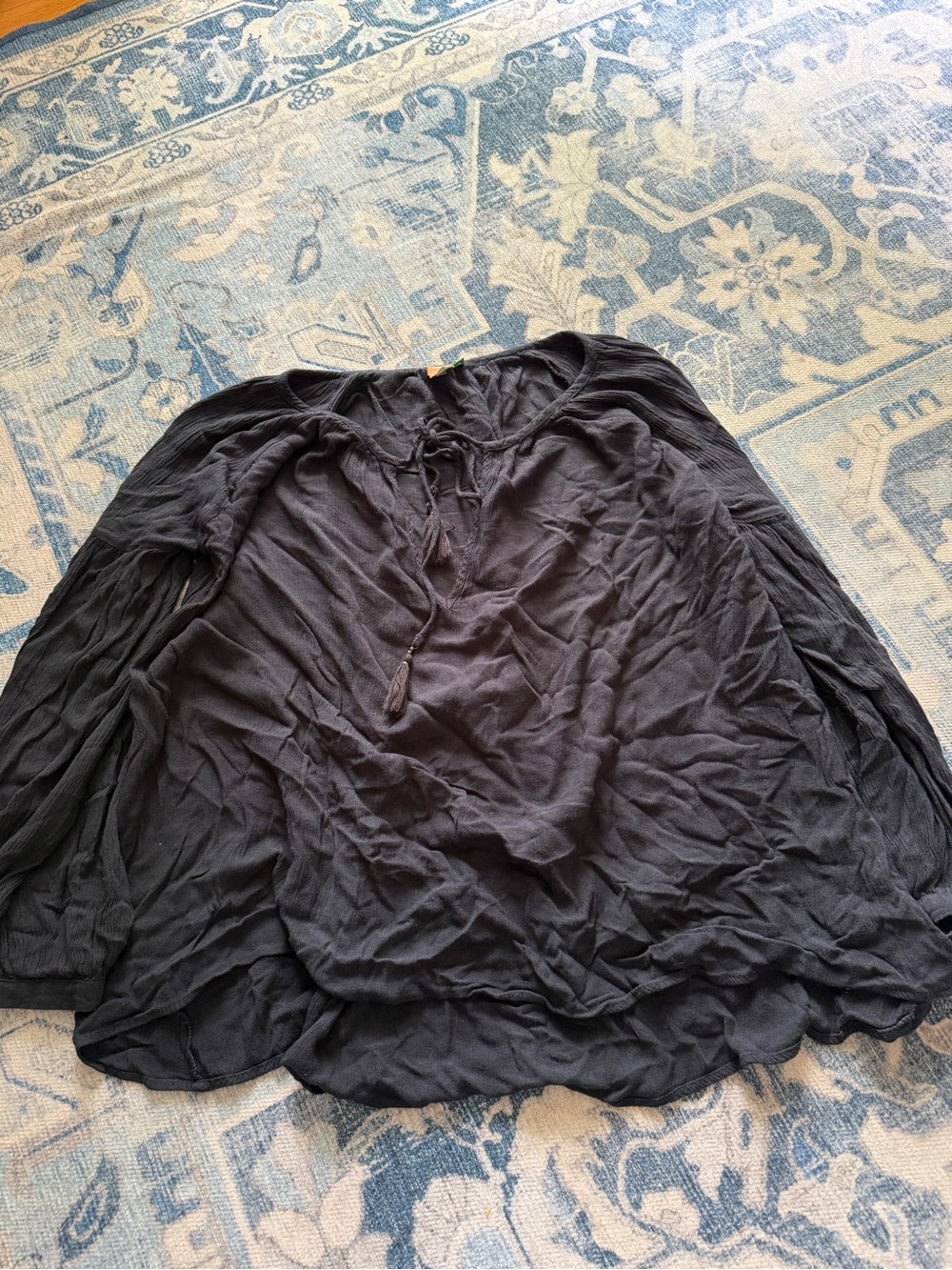 Farm Rio Black Bubble Sleeve Blouse